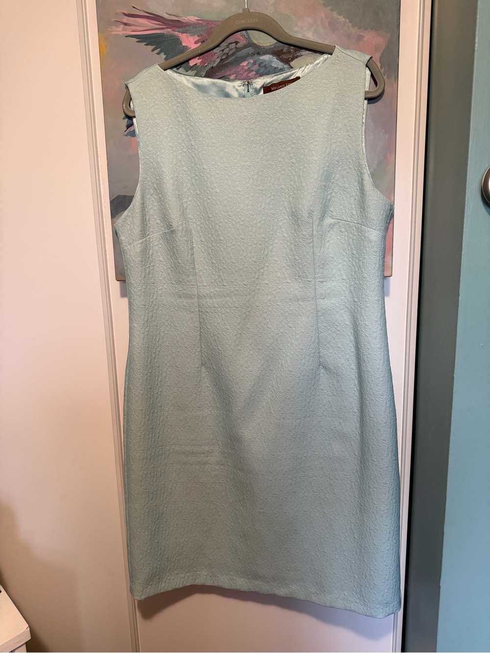 Sleeveless Textured Shift Dress in baby blue